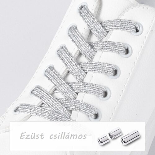 Elasztikus ezüst csillámos cipőfűző (kötésmentes)