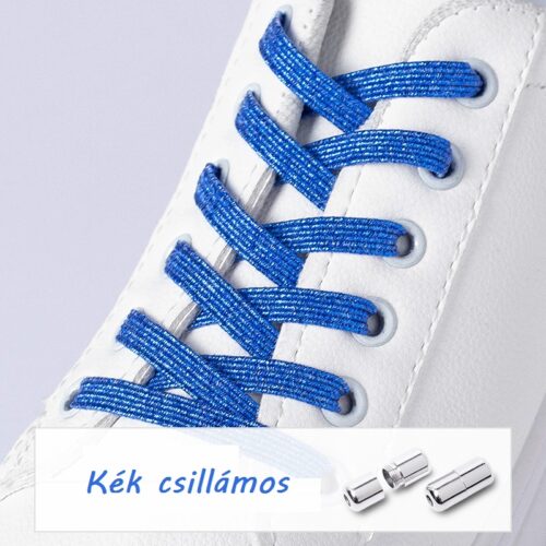 Elasztikus kék csillámos cipőfűző (kötésmentes)