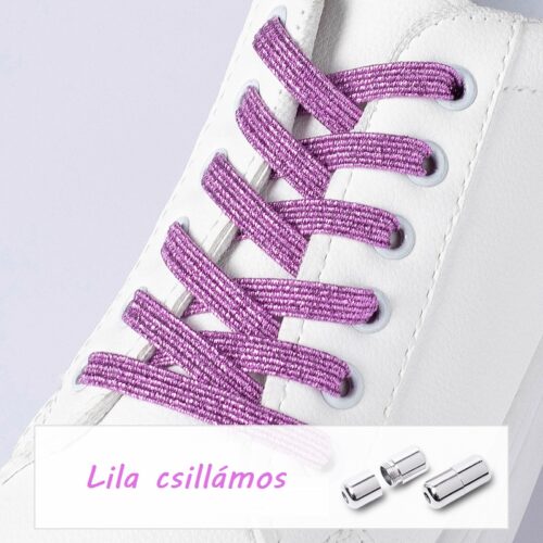 Elasztikus lila csillámos cipőfűző (kötésmentes)
