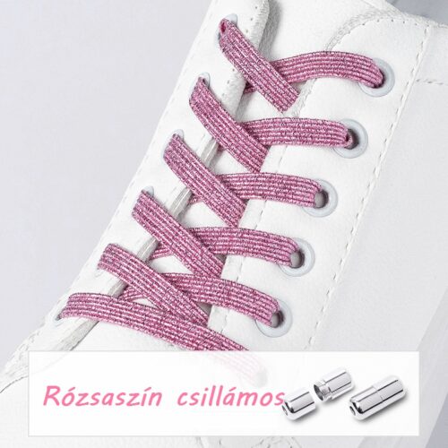 Elasztikus rózsaszín csillámos cipőfűző (kötésmentes)