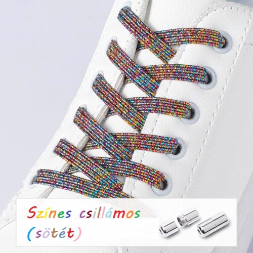 Elasztikus sötét színes csillámos cipőfűző (kötésmentes)