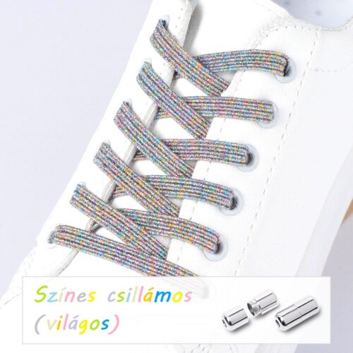 Elasztikus világos színes csillámos cipőfűző (kötésmentes)