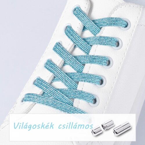 Elasztikus világoskék csillámos cipőfűző (kötésmentes)